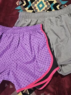 Nike Purple Polka Dot Running Shorts with Pink Trim and Black Layer